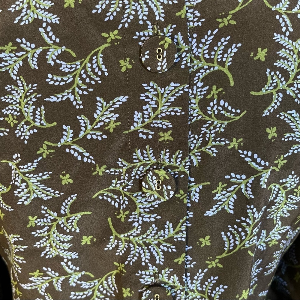 Veronica Beard Clarke Top Silk Floral Button Back Puff Sleeve Black/Blue Size 0 - Picture 6 of 9